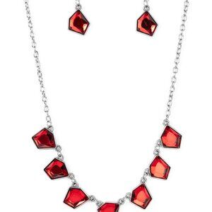 Experimental Edge - Red Necklace and Earrings Set